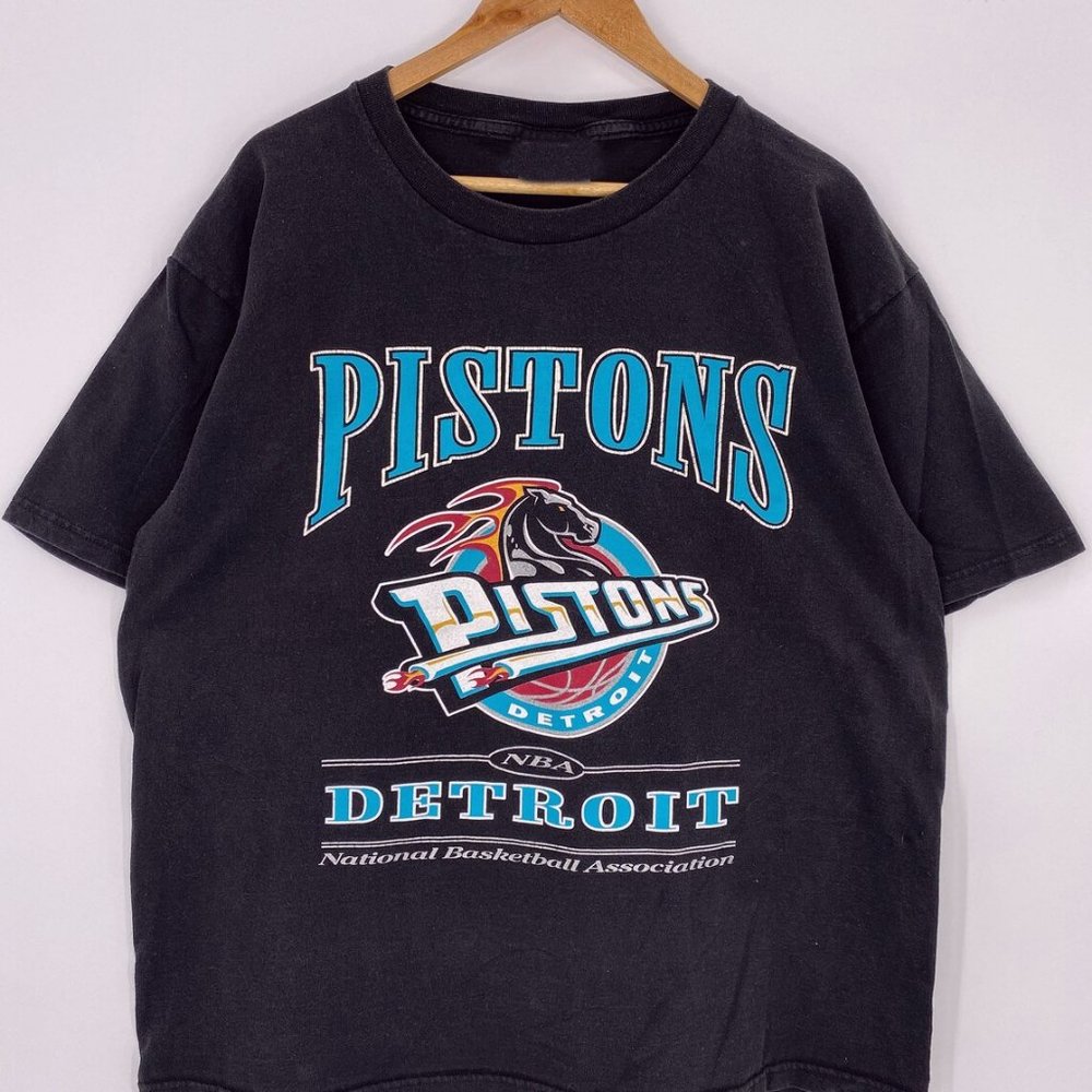 Gildan Black Detroit Pistons Tee with Teal and Red Logo